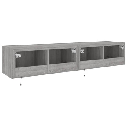 vidaXL TV Wall Cabinets with LED Lights 2 pcs Grey Sonoma 80x35x31 cm