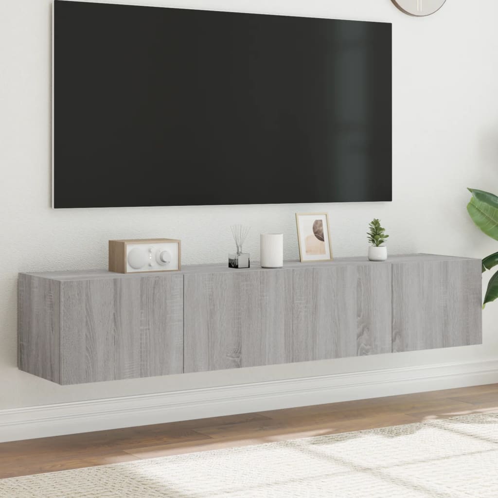 vidaXL TV Wall Cabinets with LED Lights 2 pcs Grey Sonoma 80x35x31 cm
