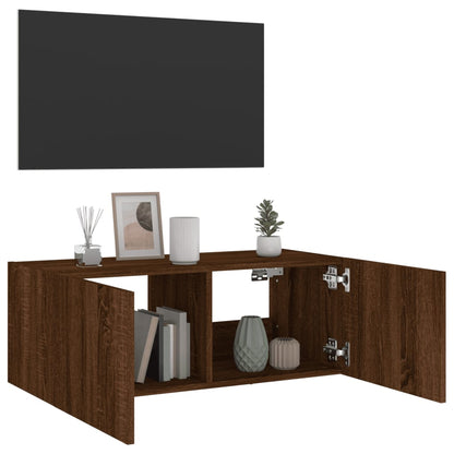 vidaXL TV Wall Cabinet with LED Lights Brown Oak 80x35x31 cm