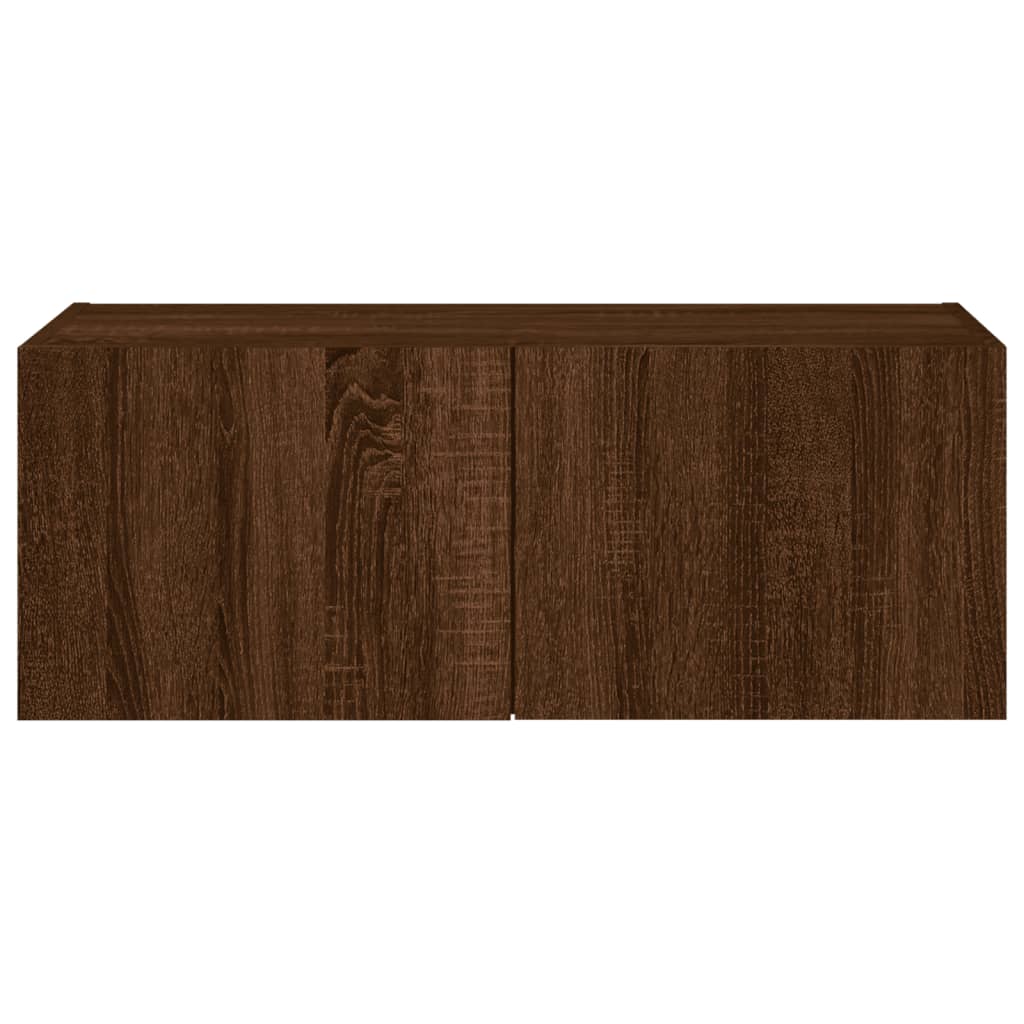 vidaXL TV Wall Cabinet with LED Lights Brown Oak 80x35x31 cm