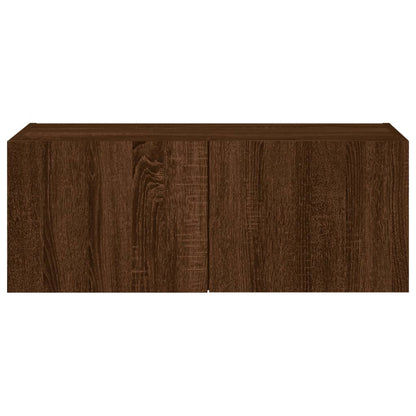 vidaXL TV Wall Cabinet with LED Lights Brown Oak 80x35x31 cm