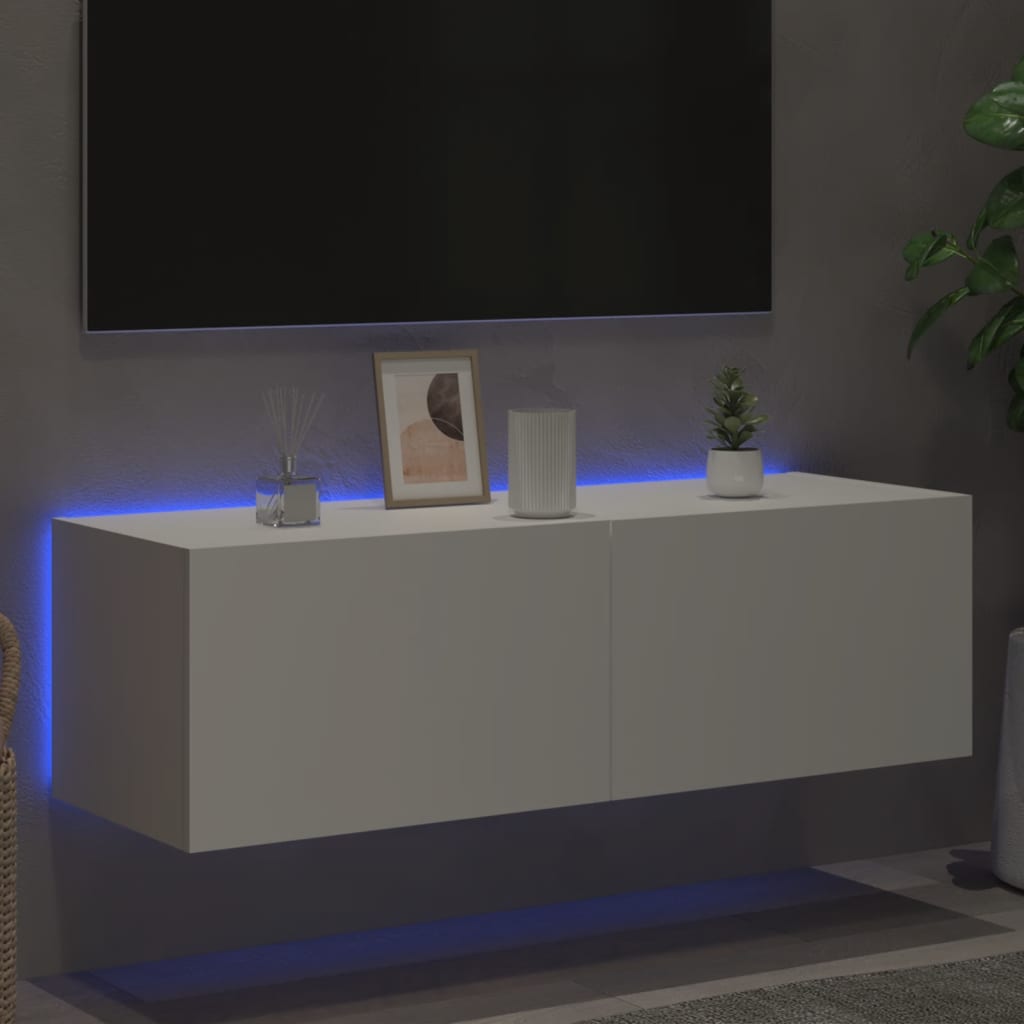 vidaXL TV Wall Cabinet with LED Lights White 100x35x31 cm