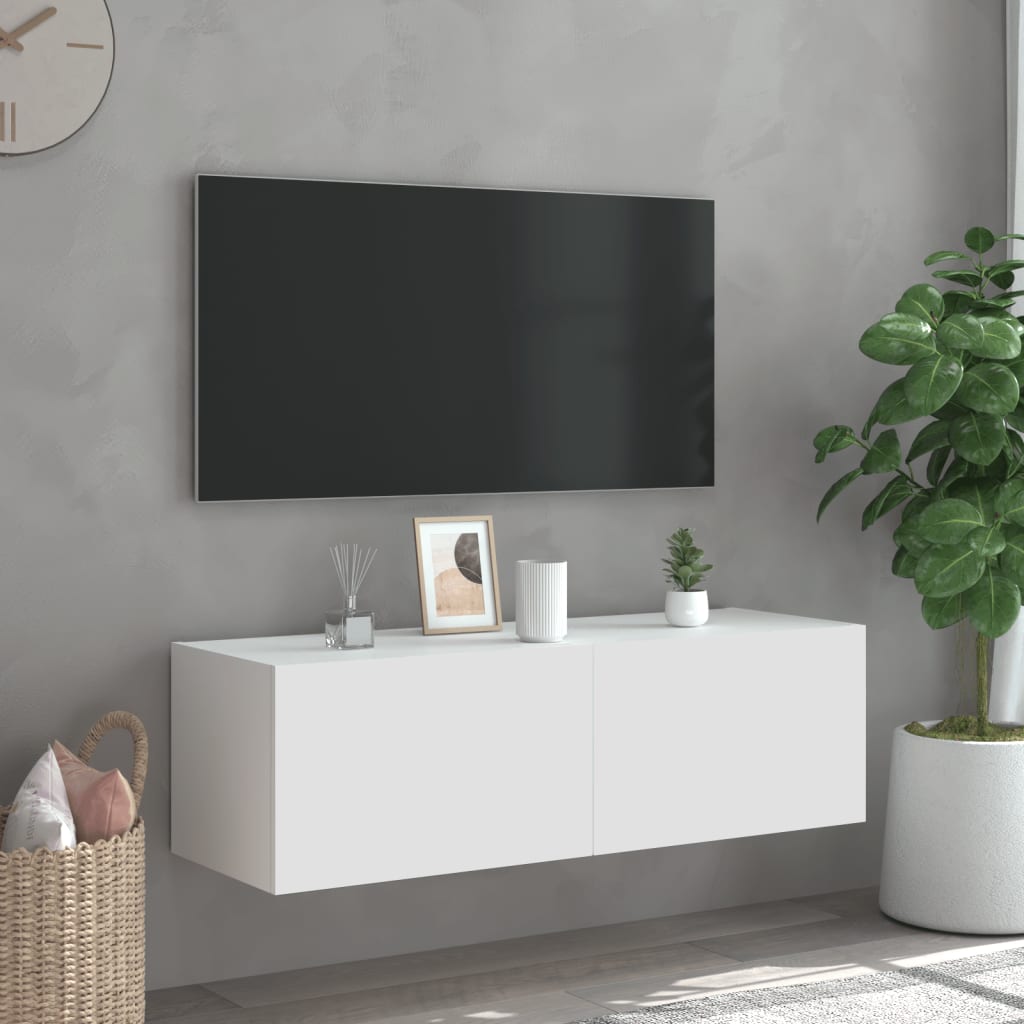 vidaXL TV Wall Cabinet with LED Lights White 100x35x31 cm