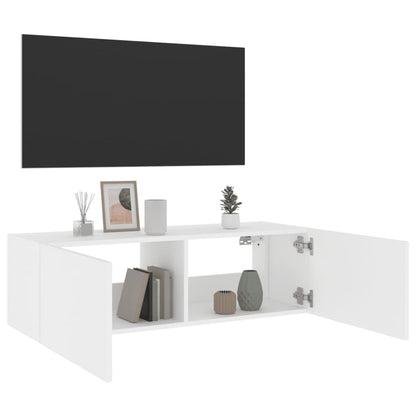 vidaXL TV Wall Cabinet with LED Lights White 100x35x31 cm