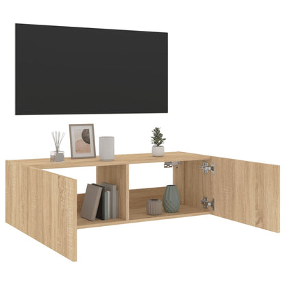 vidaXL TV Wall Cabinet with LED Lights Sonoma Oak 100x35x31 cm