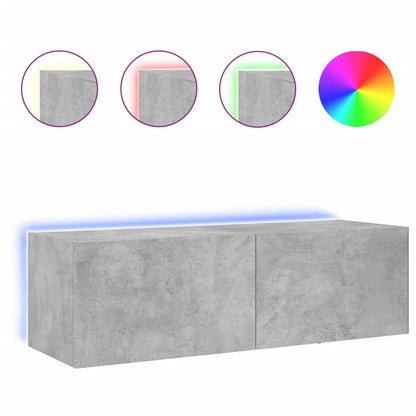 vidaXL TV Wall Cabinet with LED Lights Concrete Grey 100x35x31 cm