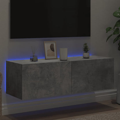 vidaXL TV Wall Cabinet with LED Lights Concrete Grey 100x35x31 cm