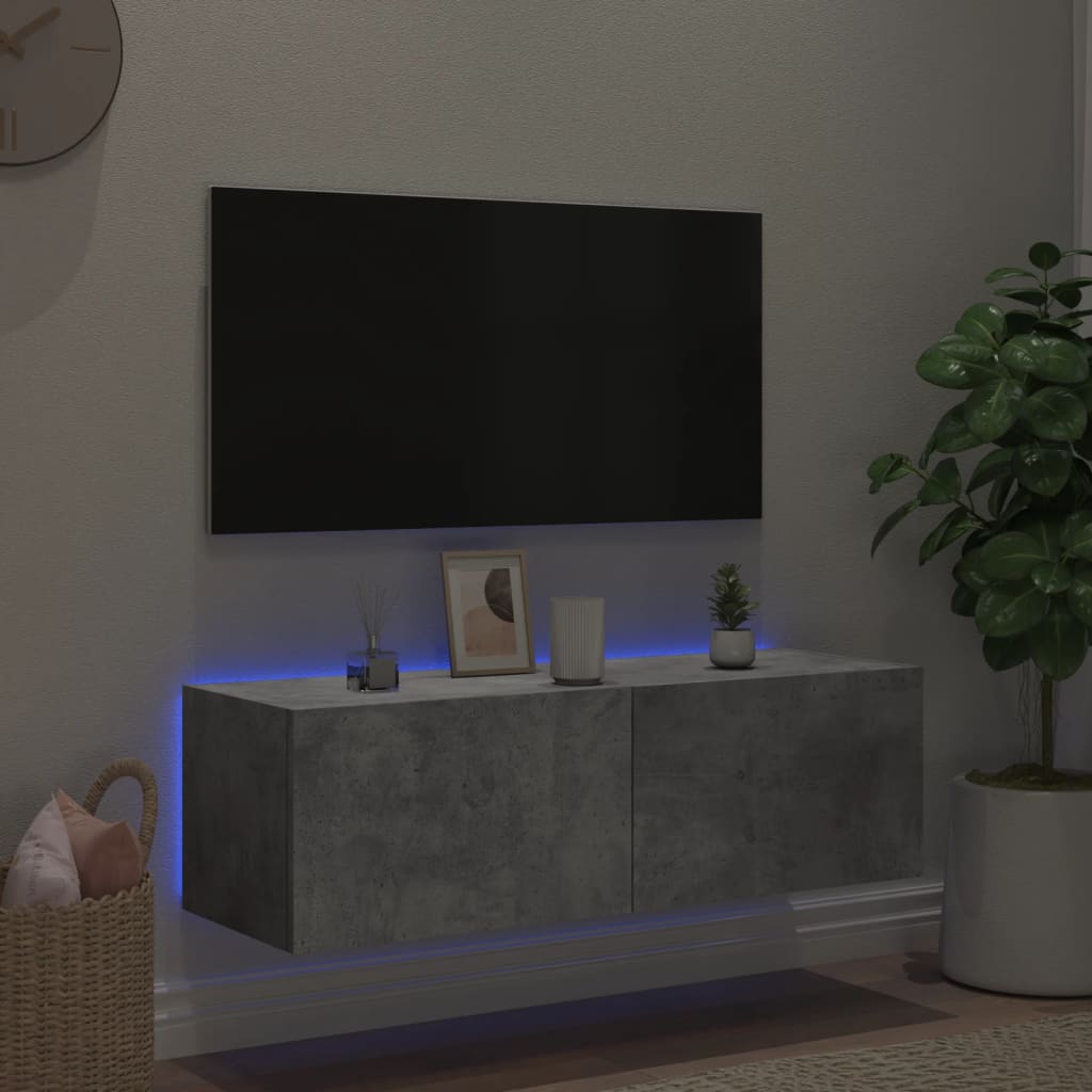 vidaXL TV Wall Cabinet with LED Lights Concrete Grey 100x35x31 cm