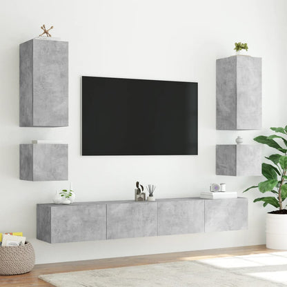 vidaXL TV Wall Cabinet with LED Lights Concrete Grey 100x35x31 cm