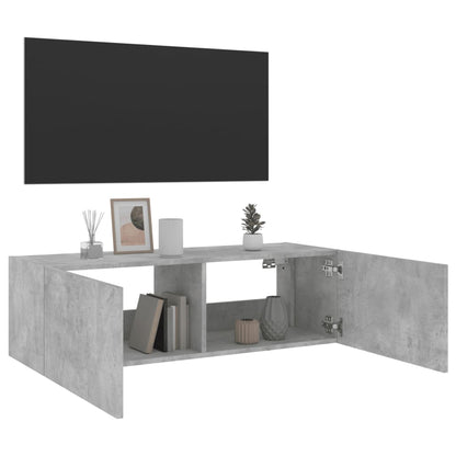 vidaXL TV Wall Cabinet with LED Lights Concrete Grey 100x35x31 cm