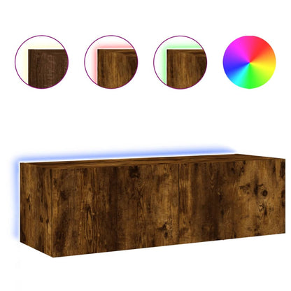 vidaXL TV Wall Cabinet with LED Lights Smoked Oak 100x35x31 cm