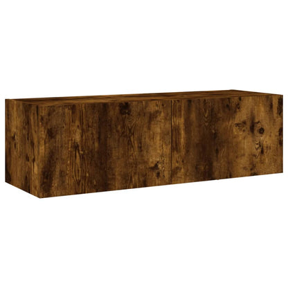 vidaXL TV Wall Cabinet with LED Lights Smoked Oak 100x35x31 cm