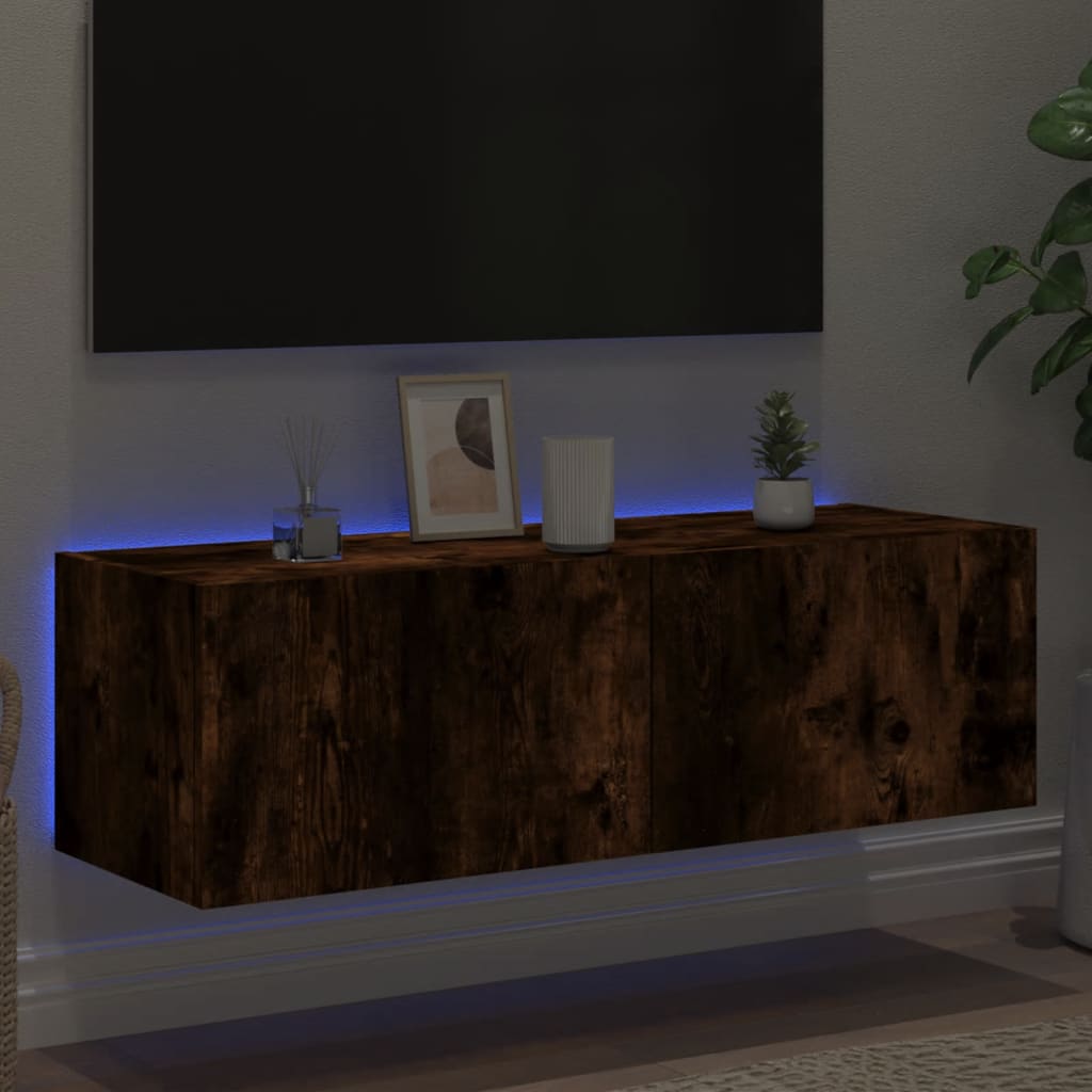 vidaXL TV Wall Cabinet with LED Lights Smoked Oak 100x35x31 cm