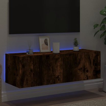 vidaXL TV Wall Cabinet with LED Lights Smoked Oak 100x35x31 cm