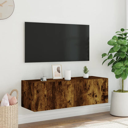 vidaXL TV Wall Cabinet with LED Lights Smoked Oak 100x35x31 cm