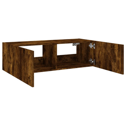 vidaXL TV Wall Cabinet with LED Lights Smoked Oak 100x35x31 cm