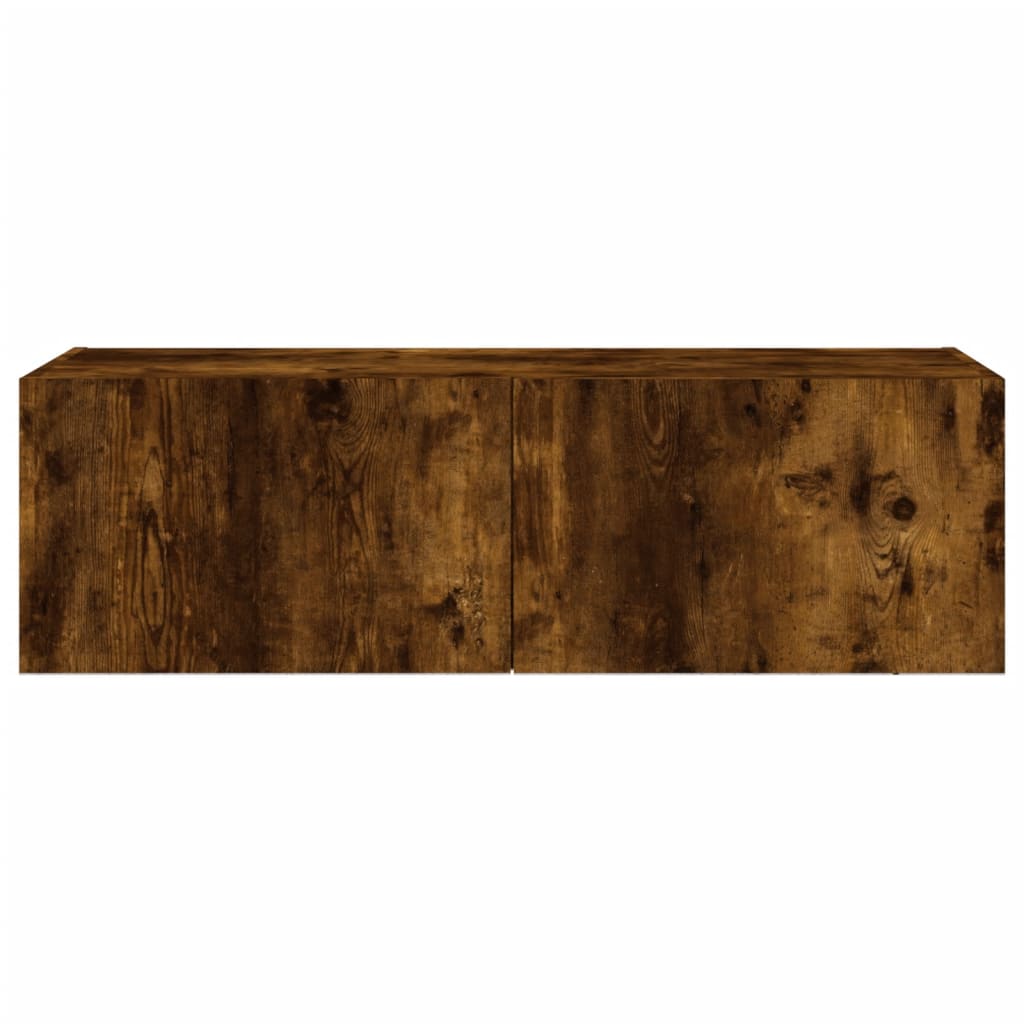 vidaXL TV Wall Cabinet with LED Lights Smoked Oak 100x35x31 cm