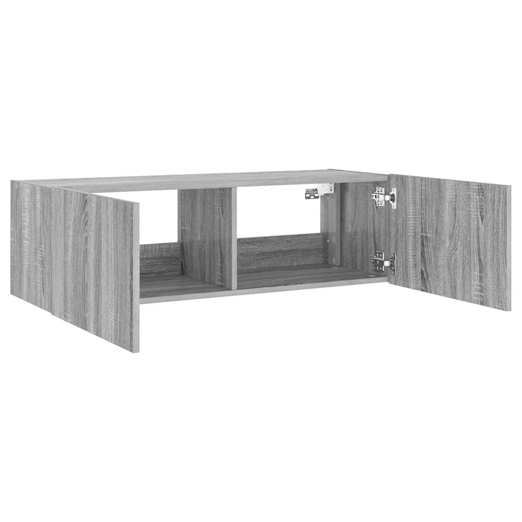 vidaXL TV Wall Cabinet with LED Lights Grey Sonoma 100x35x31 cm