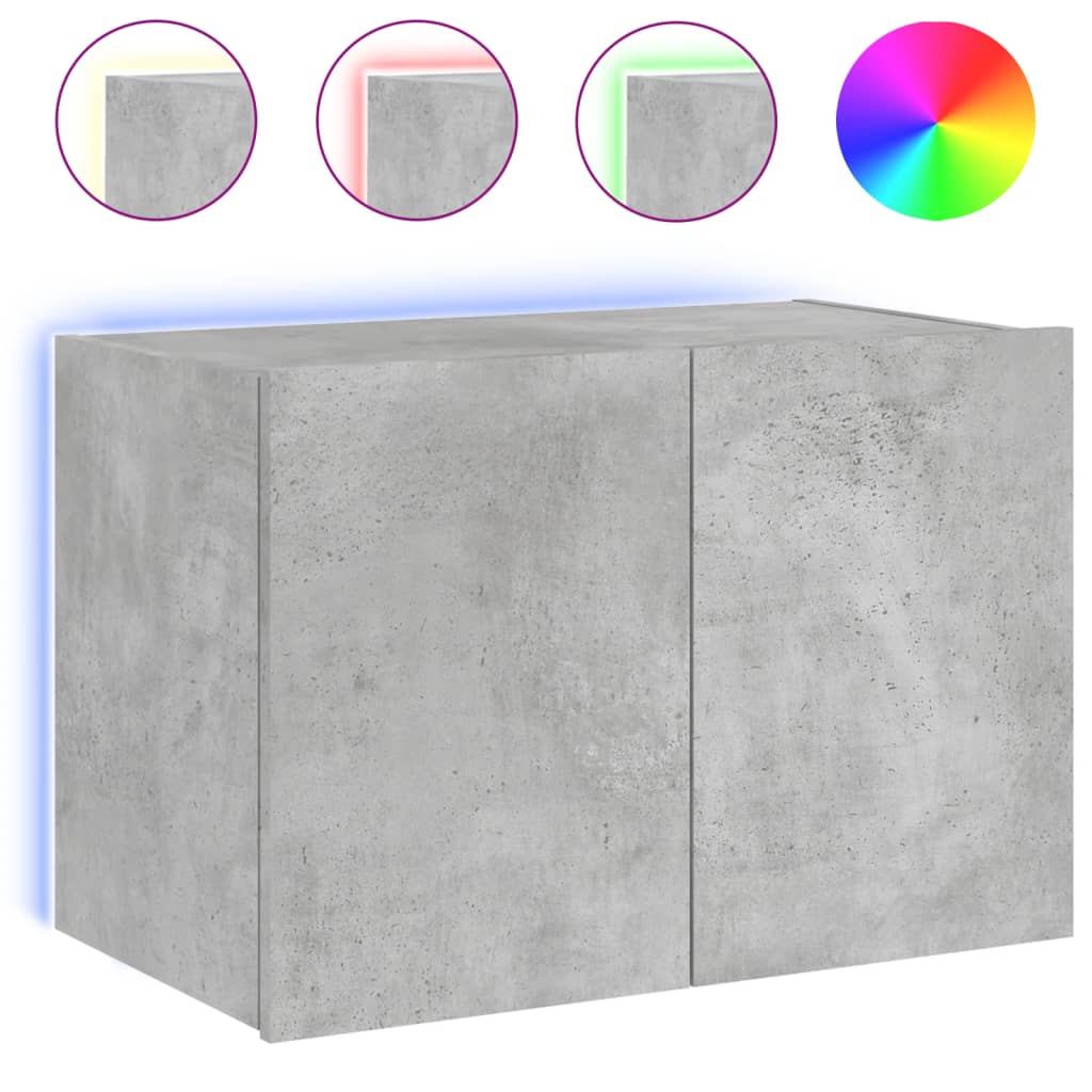 vidaXL TV Wall Cabinet with LED Lights Concrete Grey 60x35x41 cm