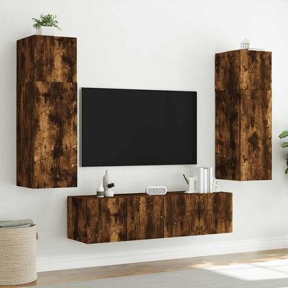 vidaXL TV Wall Cabinet with LED Lights Smoked Oak 60x35x41 cm