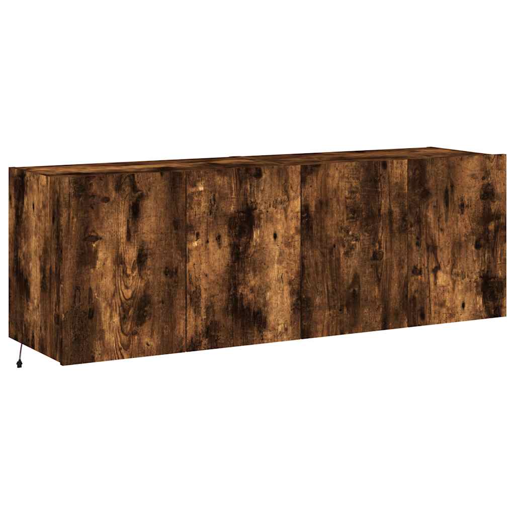 vidaXL TV Wall Cabinets with LED Lights 2 pcs Smoked Oak 60x35x41 cm
