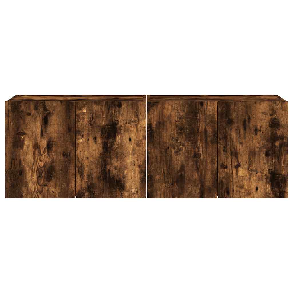 vidaXL TV Wall Cabinets with LED Lights 2 pcs Smoked Oak 60x35x41 cm
