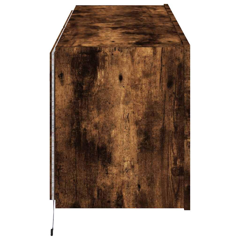 vidaXL TV Wall Cabinets with LED Lights 2 pcs Smoked Oak 60x35x41 cm