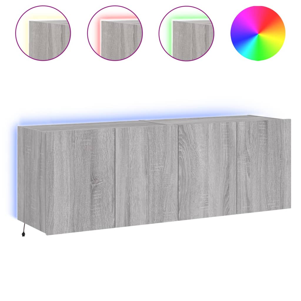 vidaXL TV Wall Cabinets with LED Lights 2 pcs Grey Sonoma 60x35x41 cm