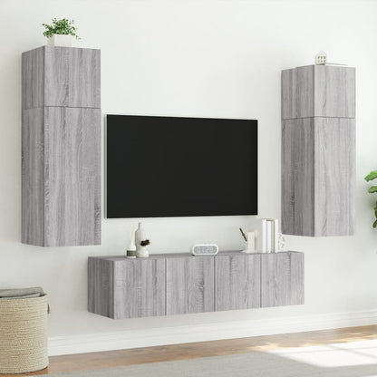 vidaXL TV Wall Cabinets with LED Lights 2 pcs Grey Sonoma 60x35x41 cm