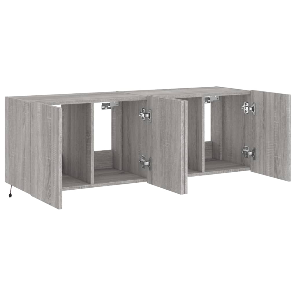 vidaXL TV Wall Cabinets with LED Lights 2 pcs Grey Sonoma 60x35x41 cm