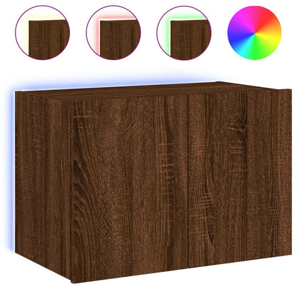 vidaXL TV Wall Cabinet with LED Lights Brown Oak 60x35x41 cm