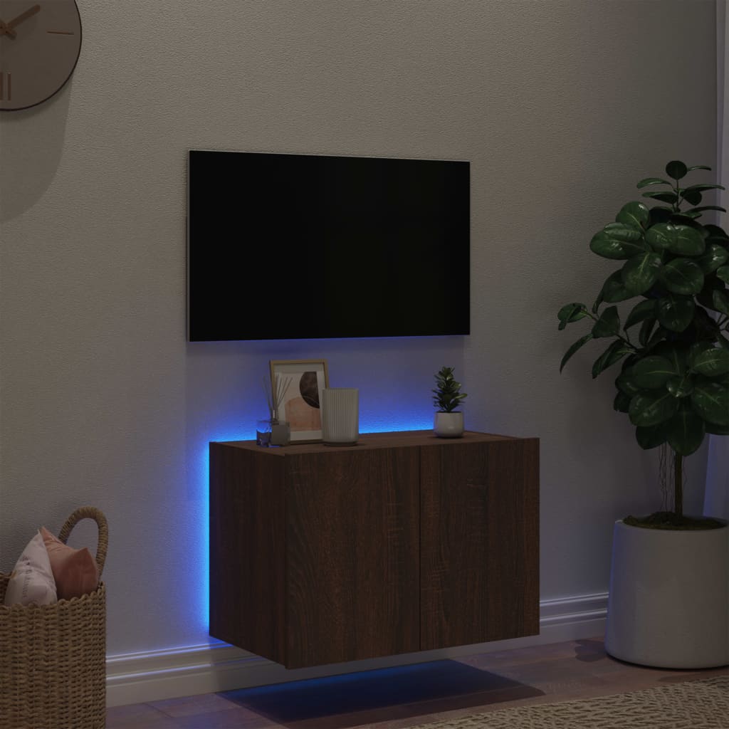 vidaXL TV Wall Cabinet with LED Lights Brown Oak 60x35x41 cm