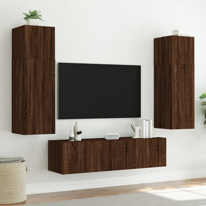 vidaXL TV Wall Cabinet with LED Lights Brown Oak 60x35x41 cm