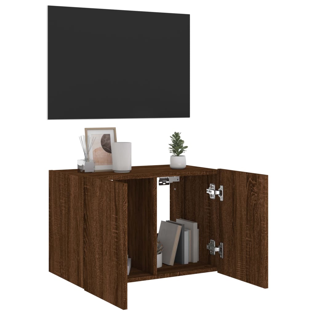 vidaXL TV Wall Cabinet with LED Lights Brown Oak 60x35x41 cm