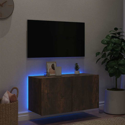 vidaXL TV Wall Cabinet with LED Lights Smoked Oak 80x35x41 cm