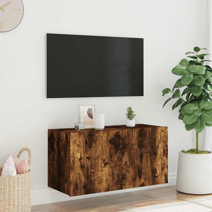 vidaXL TV Wall Cabinet with LED Lights Smoked Oak 80x35x41 cm