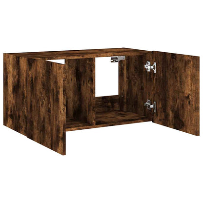 vidaXL TV Wall Cabinet with LED Lights Smoked Oak 80x35x41 cm