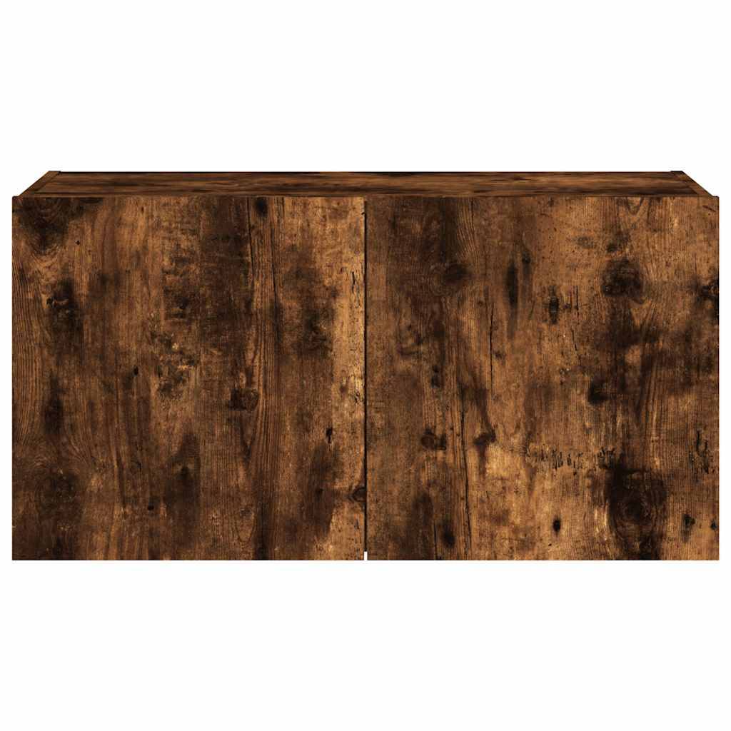 vidaXL TV Wall Cabinet with LED Lights Smoked Oak 80x35x41 cm