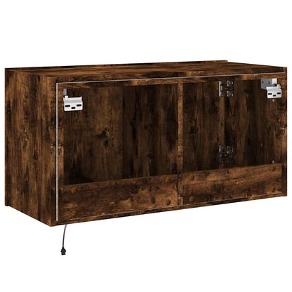 vidaXL TV Wall Cabinet with LED Lights Smoked Oak 80x35x41 cm
