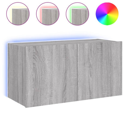 vidaXL TV Wall Cabinet with LED Lights Grey Sonoma 80x35x41 cm