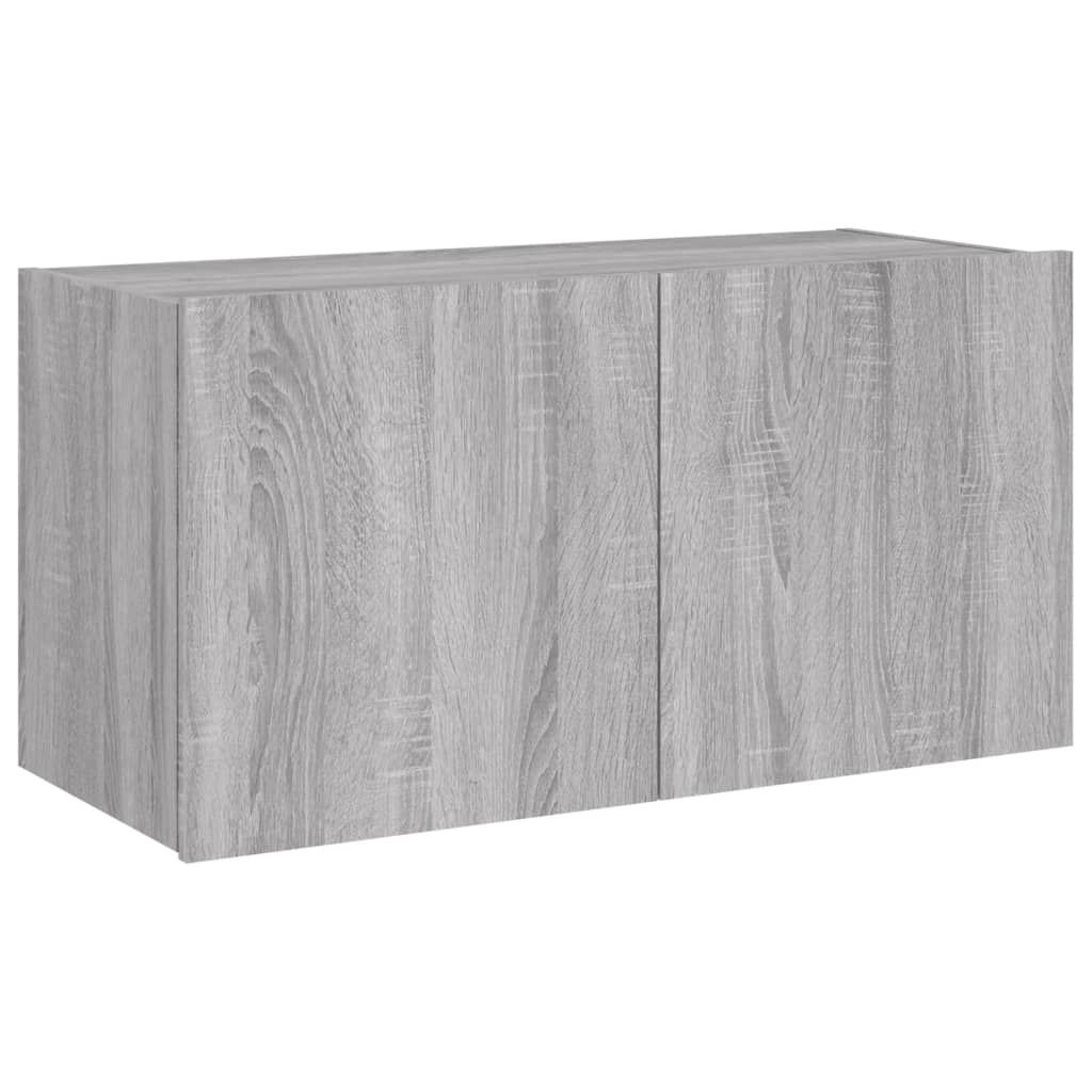 vidaXL TV Wall Cabinet with LED Lights Grey Sonoma 80x35x41 cm