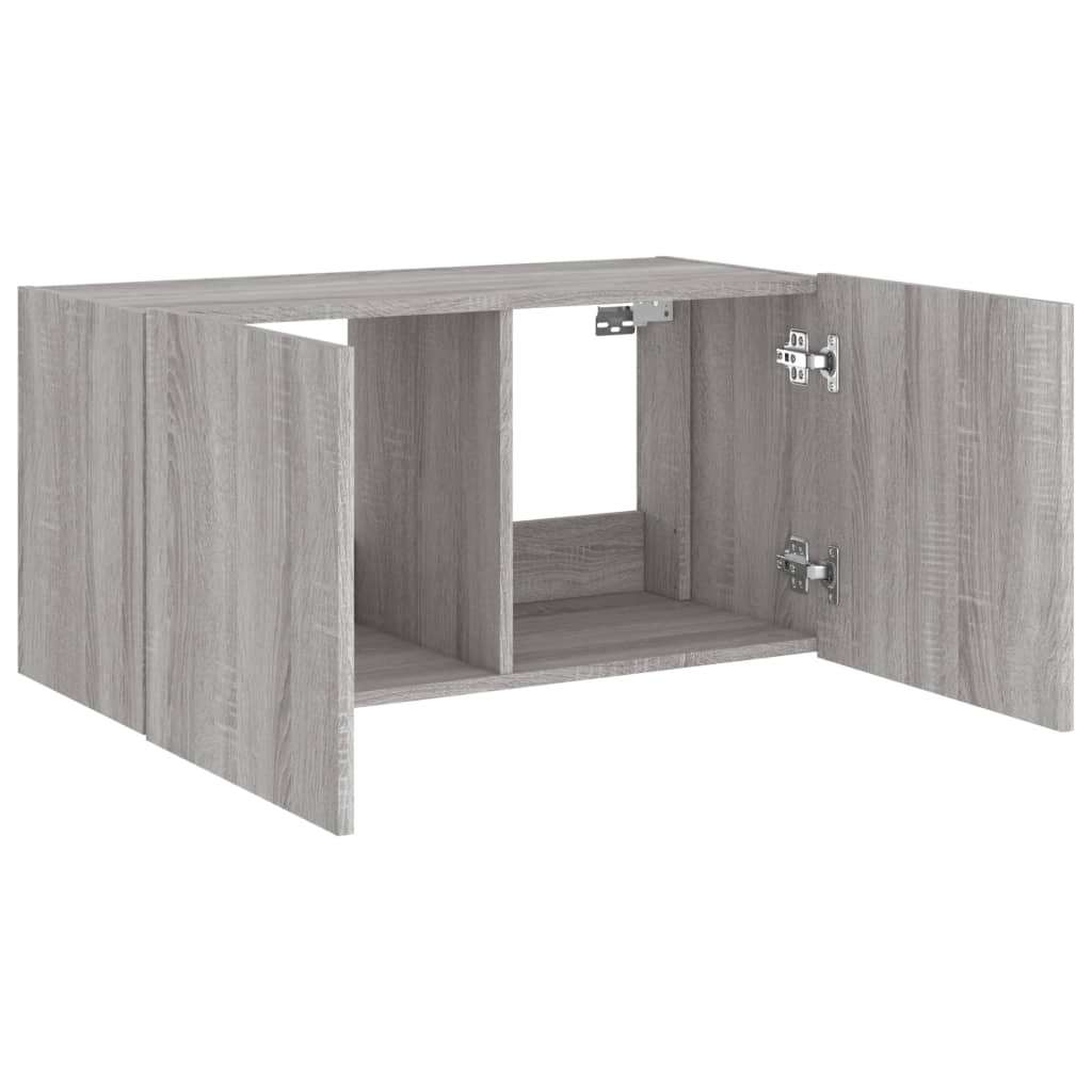 vidaXL TV Wall Cabinet with LED Lights Grey Sonoma 80x35x41 cm