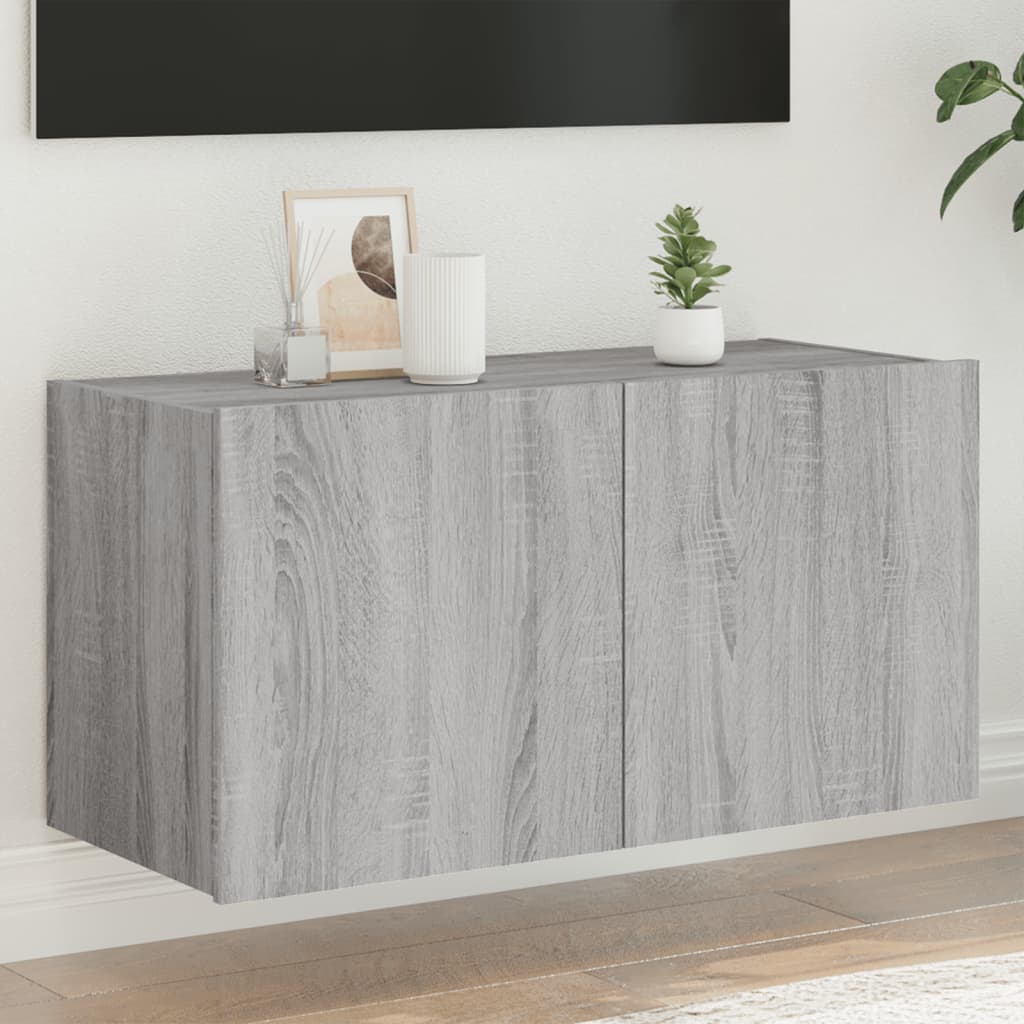 vidaXL TV Wall Cabinet with LED Lights Grey Sonoma 80x35x41 cm