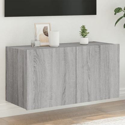 vidaXL TV Wall Cabinet with LED Lights Grey Sonoma 80x35x41 cm