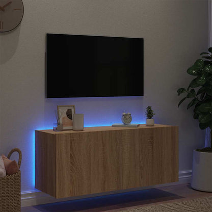 vidaXL TV Wall Cabinet with LED Lights Sonoma Oak 100x35x41 cm