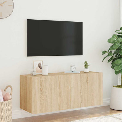 vidaXL TV Wall Cabinet with LED Lights Sonoma Oak 100x35x41 cm