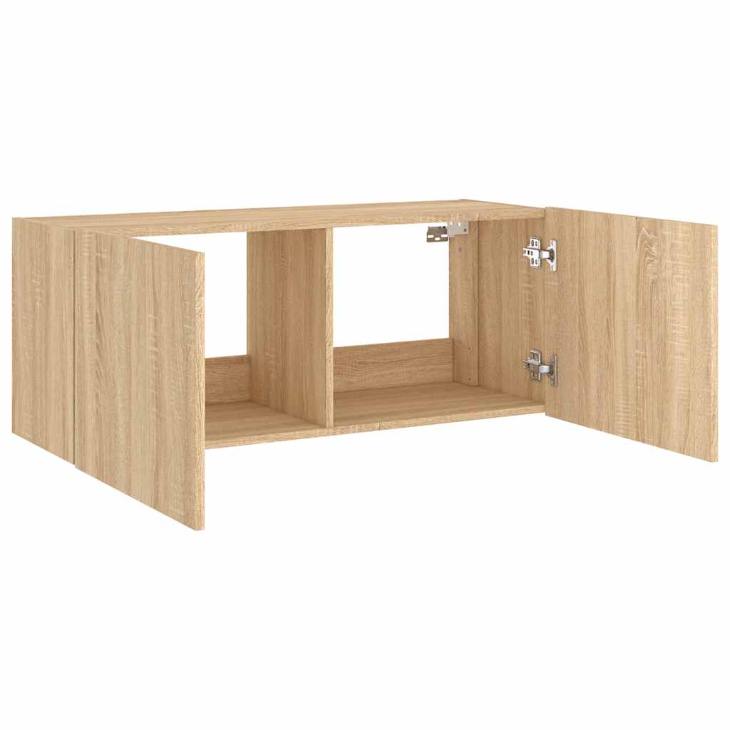 vidaXL TV Wall Cabinet with LED Lights Sonoma Oak 100x35x41 cm