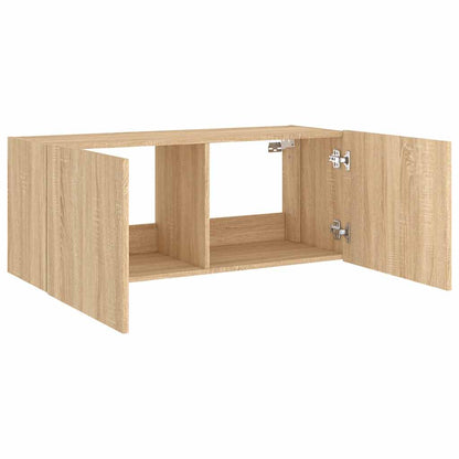 vidaXL TV Wall Cabinet with LED Lights Sonoma Oak 100x35x41 cm