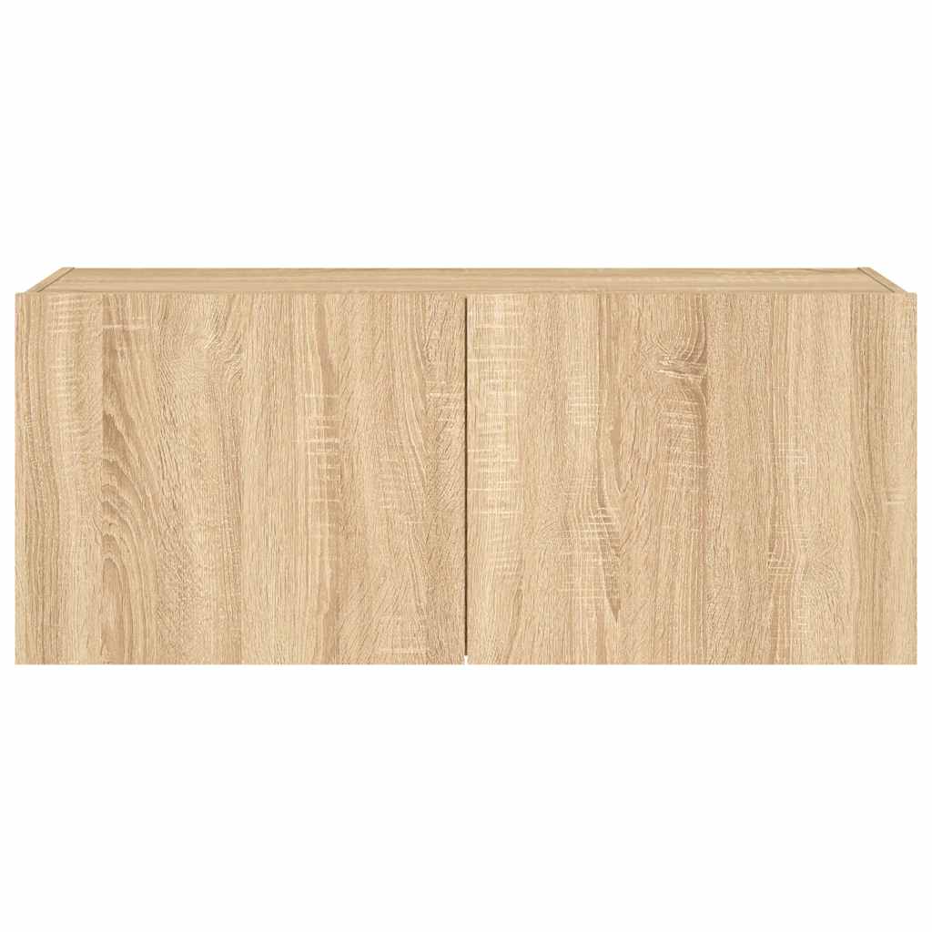 vidaXL TV Wall Cabinet with LED Lights Sonoma Oak 100x35x41 cm