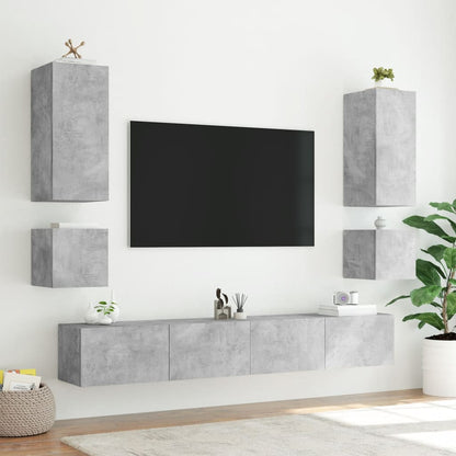 vidaXL TV Wall Cabinet with LED Lights Concrete Grey 100x35x41 cm